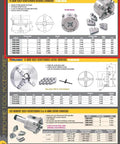 Catalog page showing 4 Jaw Self Centering Lathe Chuck 3 Inch With 3 M6 Mounting Holes Universal Scroll Semi Steel Build, wrench included.