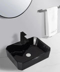 USZWBY Vessel Sinks Bathroom Vessel Sink with Faucet Hole Ceramic Wash Basin Hotel Apartment Creative Art Above Counter Bathroom Bowl Sink in black