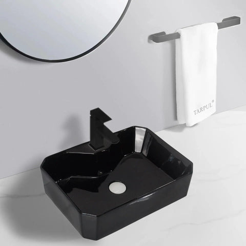 USZWBY Vessel Sinks Bathroom Vessel Sink with Faucet Hole Ceramic Wash Basin Hotel Apartment Creative Art Above Counter Bathroom Bowl Sink in black