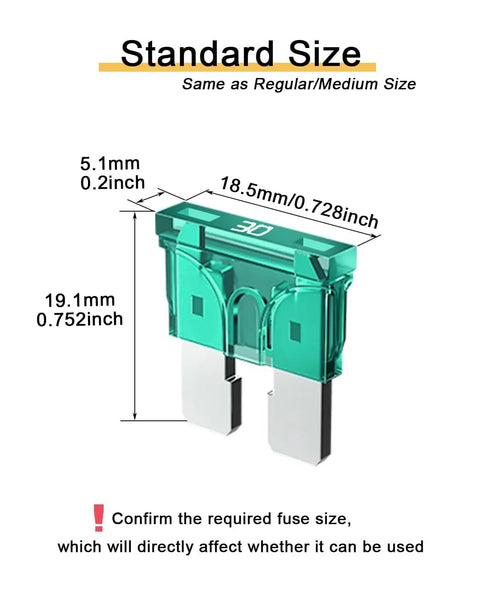 20 Pack 30 Amp Car Fuses With Easy Read Amp Rating, Clear Housing For Quick Visual Check, 32V Blade Fuses Size Diagram