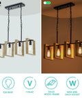 Dope Farmhouse Kitchen Light Fixtures 4 Light Adjustable Pendant Chandelier With Wood Frame And Black Metal Finish