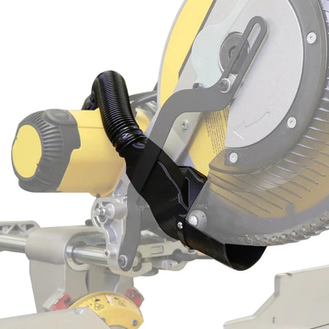 Miter Saw Dust Collection Adapter Five In One Vacuum Connector Delivers Ninety Five Percent Dust Capture With Optimized Airflow Guide Compatible With DWS779 DWS780 For A Cleaner Worksite And Less Mess installed on saw.