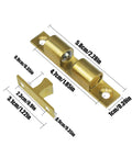 Adjustable Roller Ball Door Catch for Cabinets, Closets, and Wardrobes, gold brass, with size measurements shown