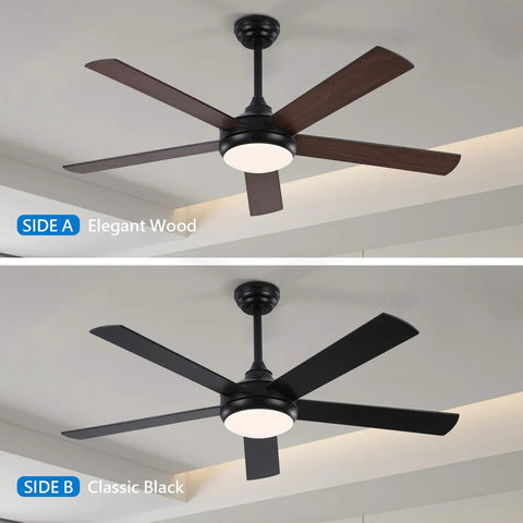 52 Inch Wood Ceiling Fan With Light And Remote Cool Five Blade Design Six Speed Levels LED Dimmable Reversible Motor Ideal