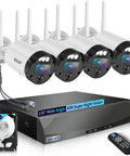 Outdoor Wireless Security Camera System With 90 Day Storage, 4 weatherproof cameras, 3TB drive, night vision, easy WiFi setup