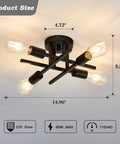 Four Light Semi Flush Mount Ceiling Light Fixture Two Pack Matte Black With E26 Base Modern Farmhouse Style dimensions shown