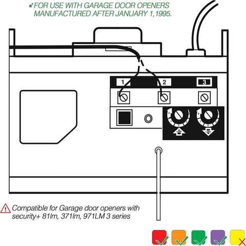 Upgraded Wall Mount Garage Door Opener Keypad With Lighting Control Wired Replacement Panel Compatible With LiftMaster Chamberlain Craftsman Openers Post 1995 Supports Green Red Purple Learn Buttons.