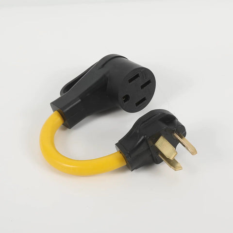 Nema 10-30P To 14-50R Level 2 Electric Vehicle Charger Adapter Cord 30A To 50A straight plug with yellow cable.