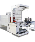 Kickass Semi Automatic Sleeve Wrapper Heat Shrink Machine Pvc Pe Film Packager With Beefed Up L Bar Sealer And Quick Tunnel Wrap showing white casing and integrated conveyor for efficient packaging.