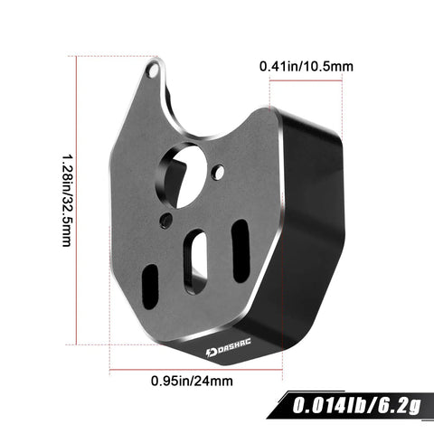 CNC Aluminum SCX24 Motor Mount Conversion Seat with dimensions shown for brushed and brushless motors.