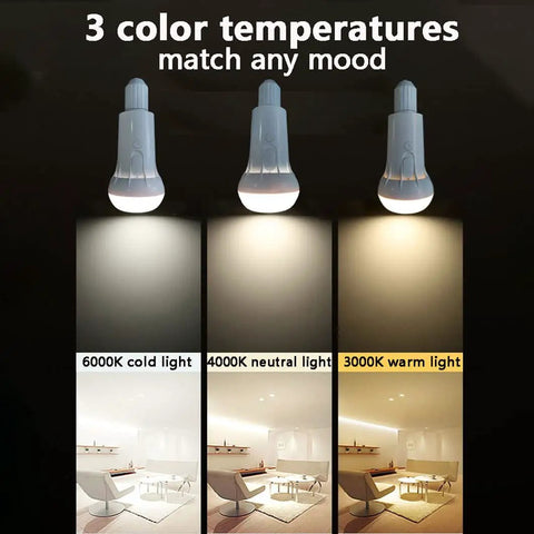 2 Pack Cordless Rechargeable Light Bulbs With Remote USB Charging, 12W Battery Operated Bulbs for power outages, 3 color temperatures.