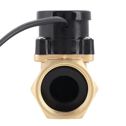 Front view of G1 Thread 220V Water Flow Sensor For Booster Pumps With Magnetic Automatic Control Switch High Precision Flow Detection For Your Home Plumbing Irrigation And Industrial Use Easy Install Plug And Play Ready