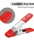 Beefy Heavy Duty Steel Spring Clamps Set with ergonomic grip and plastic sleeve protection for woodworking and DIY projects.