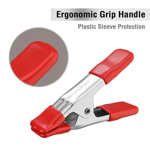 Beefy Heavy Duty Steel Spring Clamps Set with ergonomic grip and plastic sleeve protection for woodworking and DIY projects.