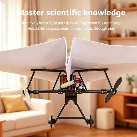 Electric RC Paper Airplane Kit With Gyro Stabilizer And Dual Propellers 2.4GHz Remote Control Drone on display indoors