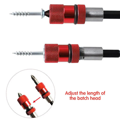 Two Piece Adjustable Screw Depth Bit Holder Magnetic Screwdriver Set for Drywall showing adjustable length feature