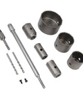 Heavy Duty Concrete Hole Saw Set With Special Shank For Super Fast Cement Brick Wall Water Pipe Drilling And High Wear Carbide Teeth That Last Forever Without Burning, set with adapters and drill bits