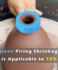 Ceramic Threading Tool Set Two Pack For Pottery Jars And Soap Dispensers Create Custom Threaded Lids And Neck Threads With This Easy To Use Clay Tool Today showing blue tool on clay.