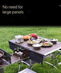 Outdoor Mobile Kitchen For Camping And RV Trips Portable Stove And Cooking Station setup with food and drinks on grass