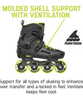 Lightning Men's Urban Inline Skates For City Cruising And Commuting And Fitness, Black Lime with molded shell and ventilation