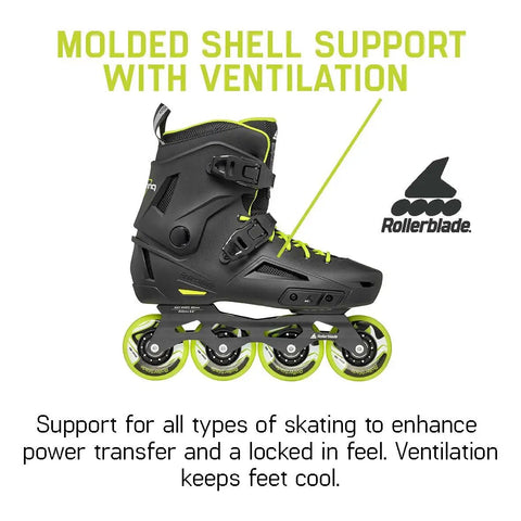 Lightning Men's Urban Inline Skates For City Cruising And Commuting And Fitness, Black Lime with molded shell and ventilation