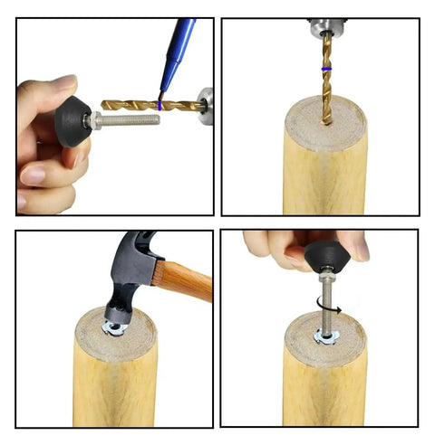 Step-by-step installation of Top Shelf Swivel Leveling Feet For Furniture With M8 Thread Screws on wooden furniture legs.