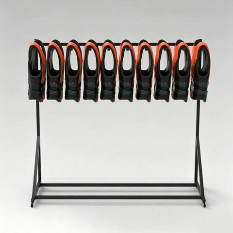Hella Sturdy Rolling Life Vest Holder And Pfd Storage Rack Featuring Swivel Casters For Effortless Beach And Poolside Gear Drying Sweet Setup Mobile Organizer Rack with life vests.