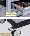 Three Drawer Rolling Tools Chest With Lockable Cabinet For Garage, Warehouse And Workshop On Wheels, High Capacity Tool Storage Cart, Heavy Duty Red Metal Chest For Easy Organization And Secure Tool Keeping, steel ball bearing slides, swivel casters with brakes