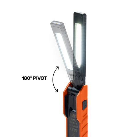 Foldable Handheld Work Light With 500 Lumen LED USB C Rechargeable 180 Degree Pivot shown in pivot position