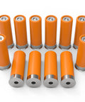 12 Gauge Snap Caps Training Rounds Set For Safe Loading And Dry Fire Practice, Close To Real Weight Dummy Rounds For Malfunction Drills, 12 Pieces Ideal For Range Training And Home Practice shown in orange with silver bases.