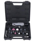 Heavy Duty Pneumatic Die Grinder Kit Featuring 22000 Rpm Air Powered Motor And Ten Piece Grinding Head Set displayed in a case.