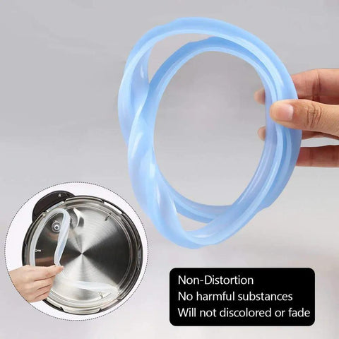 Person holding blue ring from Three Pack 6 Qt Silicone Sealing Ring Set For Electric Pressure Cookers Replacement Gasket For Duo60 Lux60 Duo50 Smart60 Csg60 Food Grade Silicone Fits 6 Qt Models And More