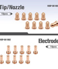 20Pcs PT-80 Plasma Cutter Consumables Set Pro Grade With Electrodes And Nozzles, 10 copper tips and 10 electrodes displayed