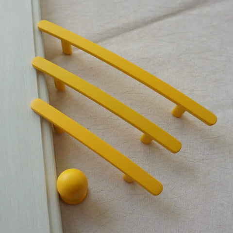 Bright Yellow Zinc Alloy Drawer Pulls For Kitchen Cabinets And Dressers With Multiple Hole Centers Like Three Inches For A Totally Sweet Upgrade On Any Home Furniture Makeover Today.