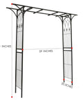 Steel Garden Arch For Climbing Plants 6 Ft 9 In High By 4 Ft 11 In Wide Weather Resistant Black Epoxy Finish Outdoor Yard Arbor Built To Show Off Vines And Flowers Easy Setup For Your Patio Garden Lawn Backyard with measurements shown