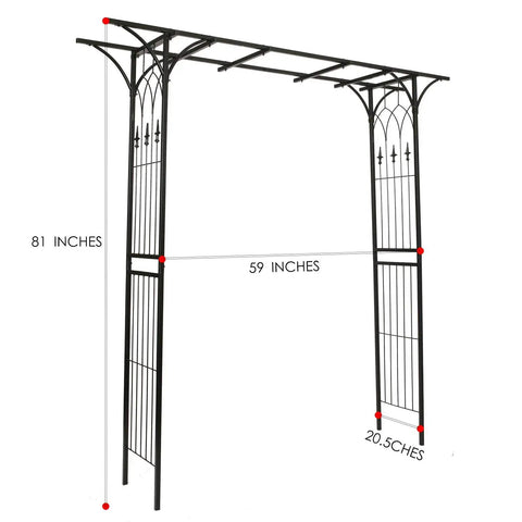 Steel Garden Arch For Climbing Plants 6 Ft 9 In High By 4 Ft 11 In Wide Weather Resistant Black Epoxy Finish Outdoor Yard Arbor Built To Show Off Vines And Flowers Easy Setup For Your Patio Garden Lawn Backyard with measurements shown