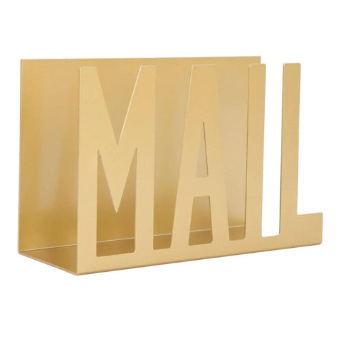 Sturdy Metal Desk Mail Organizer With Stylish Hollow Cutout For Bills, Letters And Papers Gold Finish Office Supplies Durable Iron Construction Keeps Bills And Mail Neatly Organized On Your Desk.