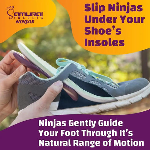 Installing Ninjas Plantar Fasciitis Relief Insoles With Arch Support in a grey shoe for men size 10-10.5, women 12-12.5