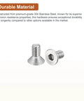 Front view of twenty piece set of ten by thirty two thread per inch three eighths inch flat head socket cap screws in 304 stainless steel.