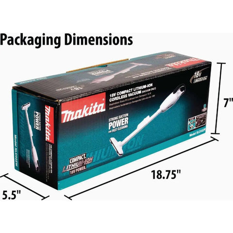 Box packaging dimensions of Go-To Compact 18V LXT Cordless Vacuum Tool Only White With A Redesigned Floor Nozzle For Easy Maneuvering And Strong Suction Runs Up To 33 Minutes With A 5Ah Battery Battery Not Included For Quick Cleanups.