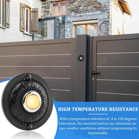 Metal Doorbell Push Button With LED Backlight Wired Wall Mounted Door Chime Button Replacement For Home Front Door Or Garage Iron Decorative Switch With Easy Night Visibility, black iron round button on gate