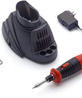 Cordless Soldering Iron With Rechargeable Lithium Ion Battery Portable Compact Tool with stand and charger visible