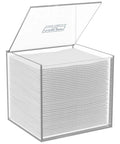 No Fuss Clear Acrylic Storage Box For Towels And Towelettes Countertop Dispenser Bin, 6.6x6.1x5.9 inches, holds fifty facial wipes.