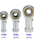 PHSB6 Rod End Bearings With Three Eighths Inch Bore And Three Eighths Twenty Four Right Hand Female Thread Pre Lubricated Includes Jam Nuts Four Pack Durable Steel Body High Misalignment Capability Up To Nine Degrees, 3/8 bore
