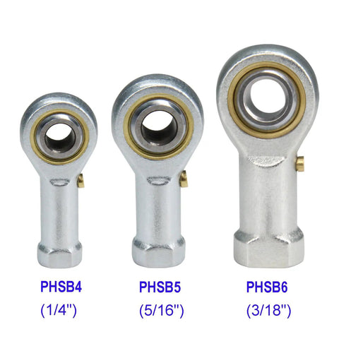 PHSB6 Rod End Bearings With Three Eighths Inch Bore And Three Eighths Twenty Four Right Hand Female Thread Pre Lubricated Includes Jam Nuts Four Pack Durable Steel Body High Misalignment Capability Up To Nine Degrees, 3/8 bore