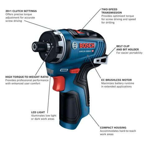 12V Max Brushless 1 Quarter Inch Hex Two Speed Screwdriver Bare Tool with torque settings and ergonomic design