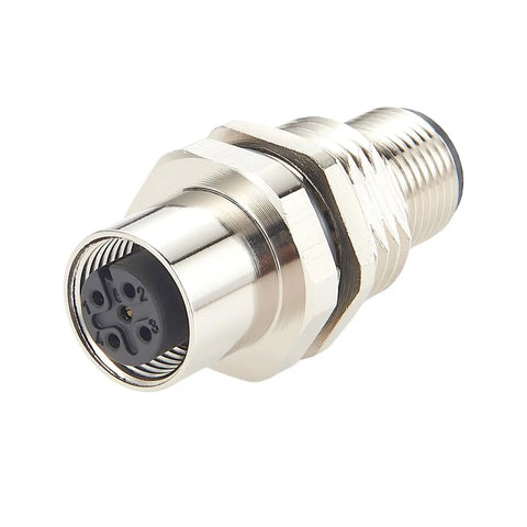 Pair Of M12 A Coded 5 Pin Male To Female Panel Mount Connector IP67 Shielded Bulkhead Feedthrough For Industrial Use