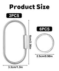 Durable Silver Stainless Steel Carabiner Key Ring With Secure Screw Lock Built To Last EDC Ready Bag Charm, size details