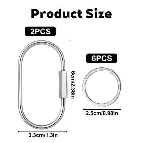 Durable Silver Stainless Steel Carabiner Key Ring With Secure Screw Lock Built To Last EDC Ready Bag Charm, size details