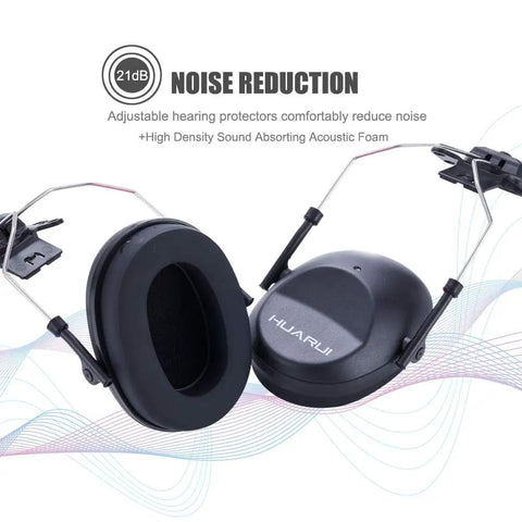 Cap Mounted Noise Canceling Ear Muffs For Hard Hats, Adjustable Soft Padding For All Day Comfort, Powerful Sound Reduction, Retractable Stainless Steel Earmuff Mounts, Fits Most Construction Site Helmets, Black